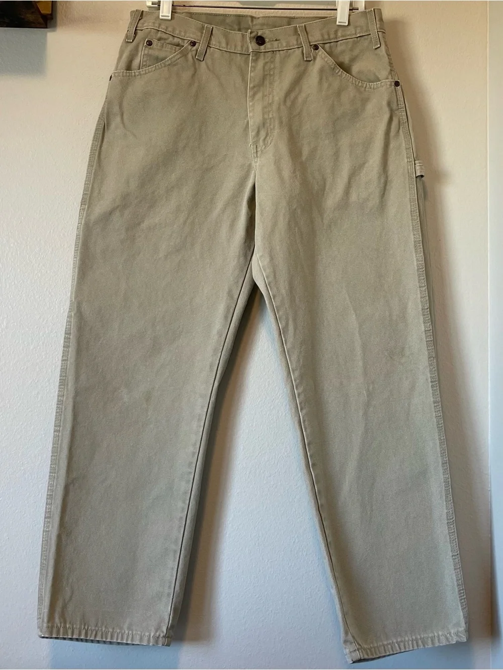 Dickies Duck Canvas Carpenter Pants - Khaki Canvas Workwear - Size 33 | 30